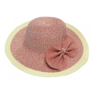 Straw Wide Brim Hats – 12 PCS w/ Bow - Pink - HT-M15PK